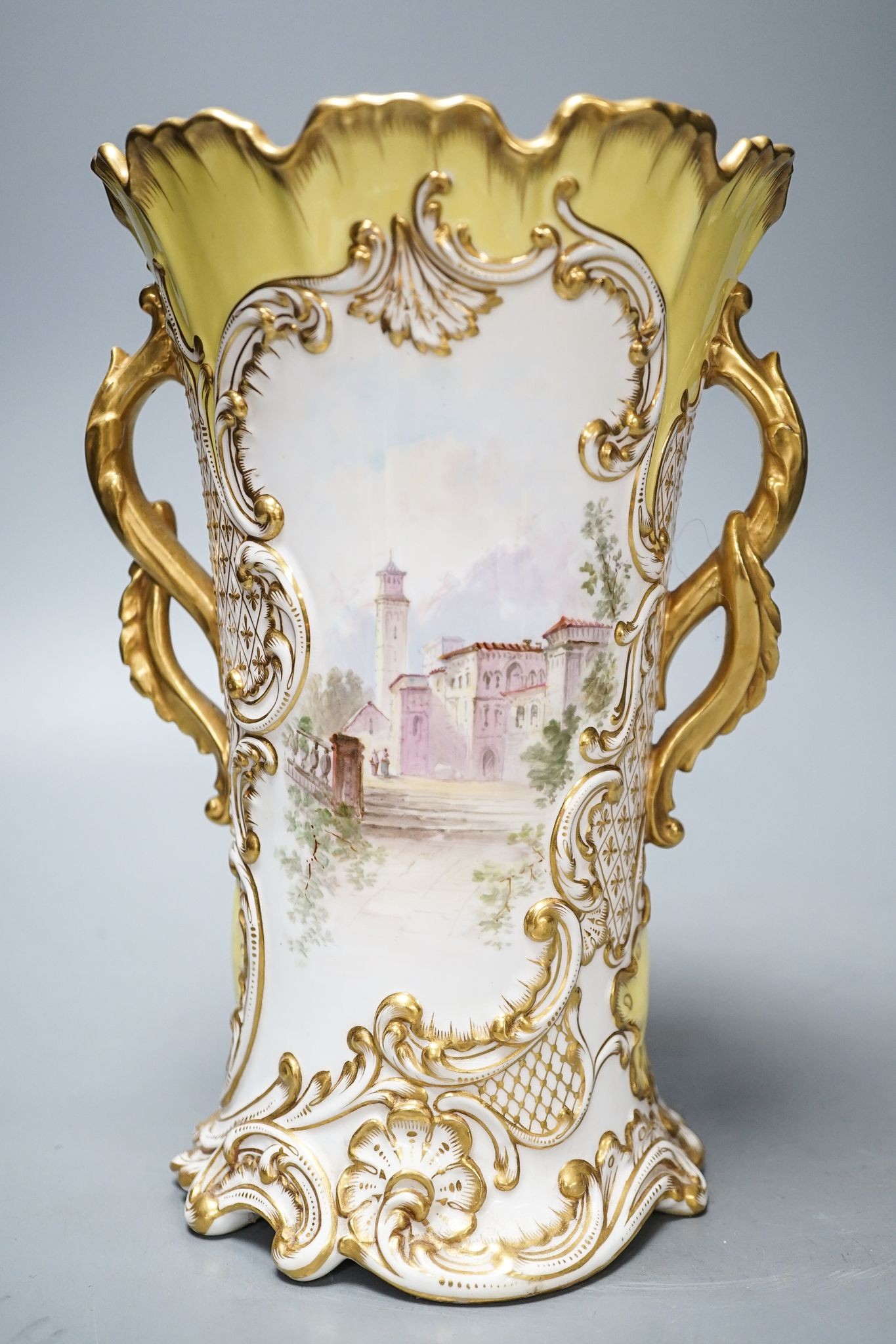 A late 19th century/ early 20th century Copeland Florentine vase painted with a sailing scene 24cm